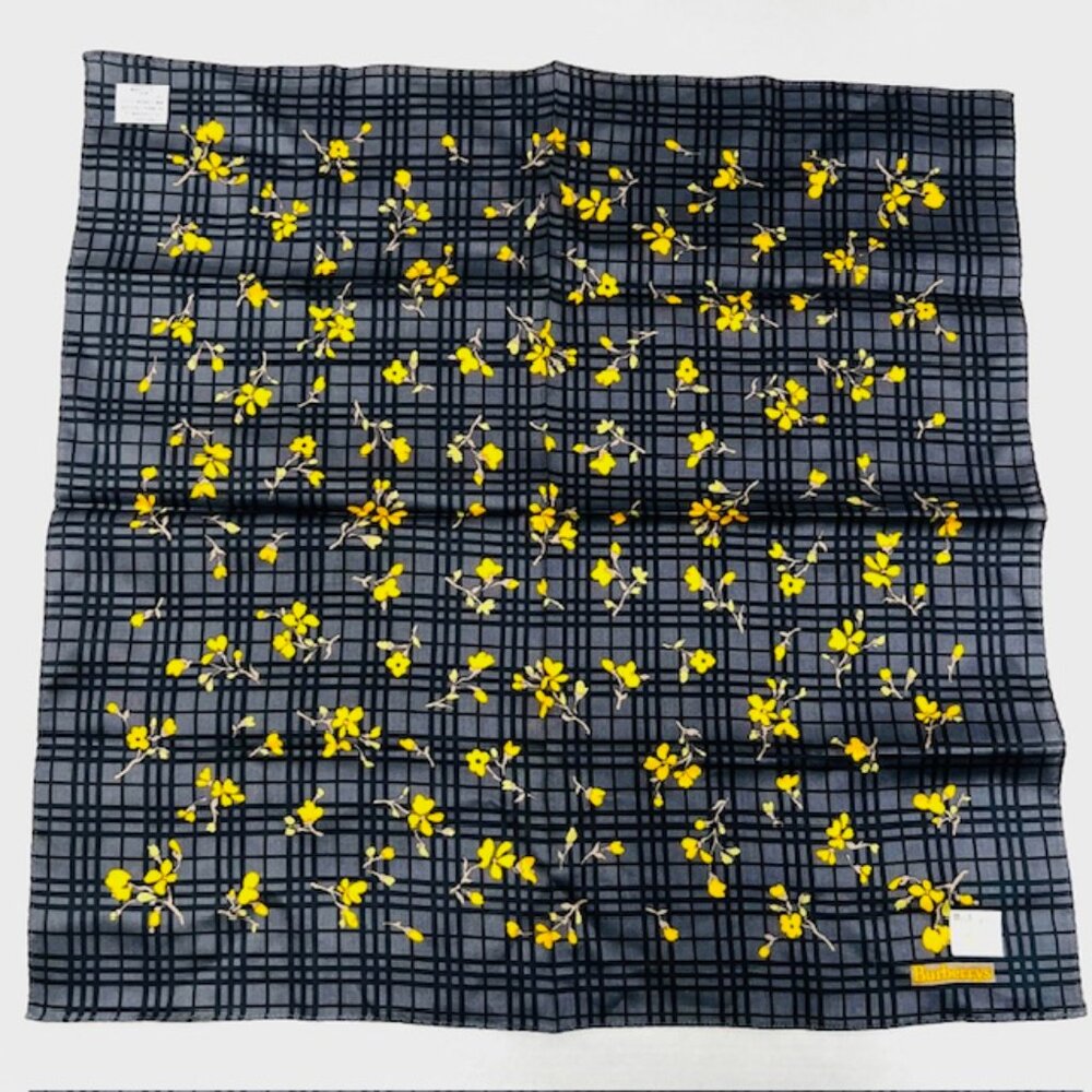 NewTagBurberrys Miniscarf/handker19.5" Cotton Silk Black Gray Yellow floral(15 - Picture 9 of 11